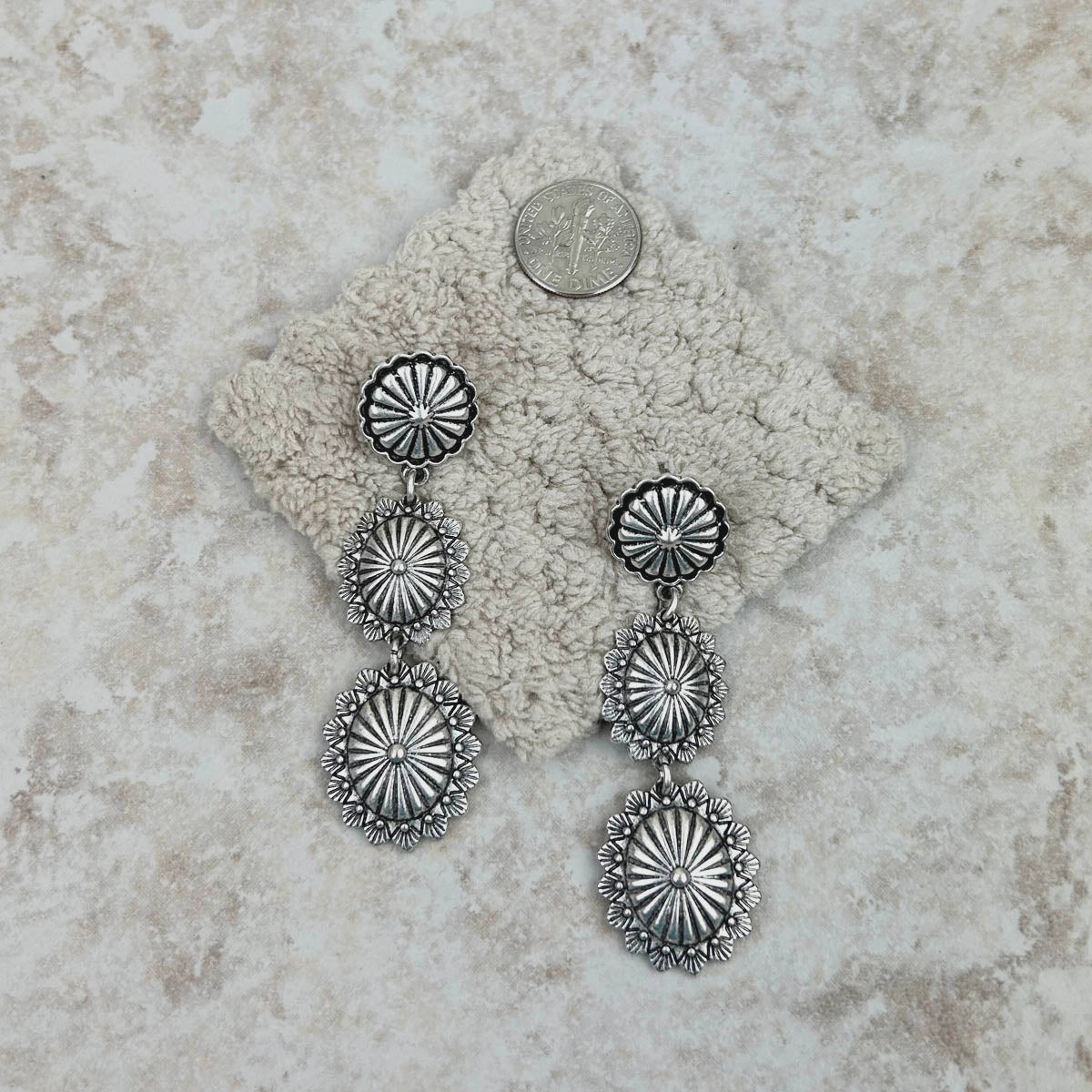 Silver Dangle Concho Earrings