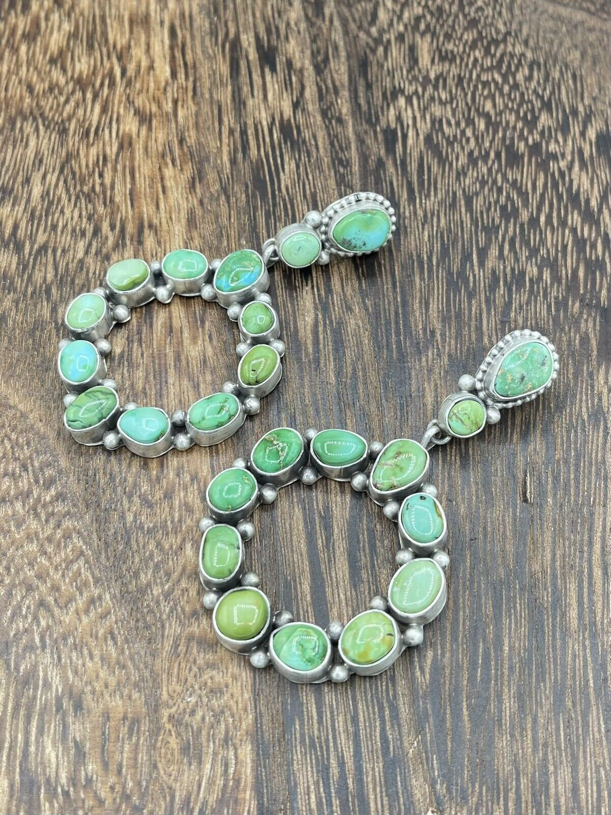 Navajo Handmade Sterling Silver Sonoran Gold Turquoise Statement Earrings