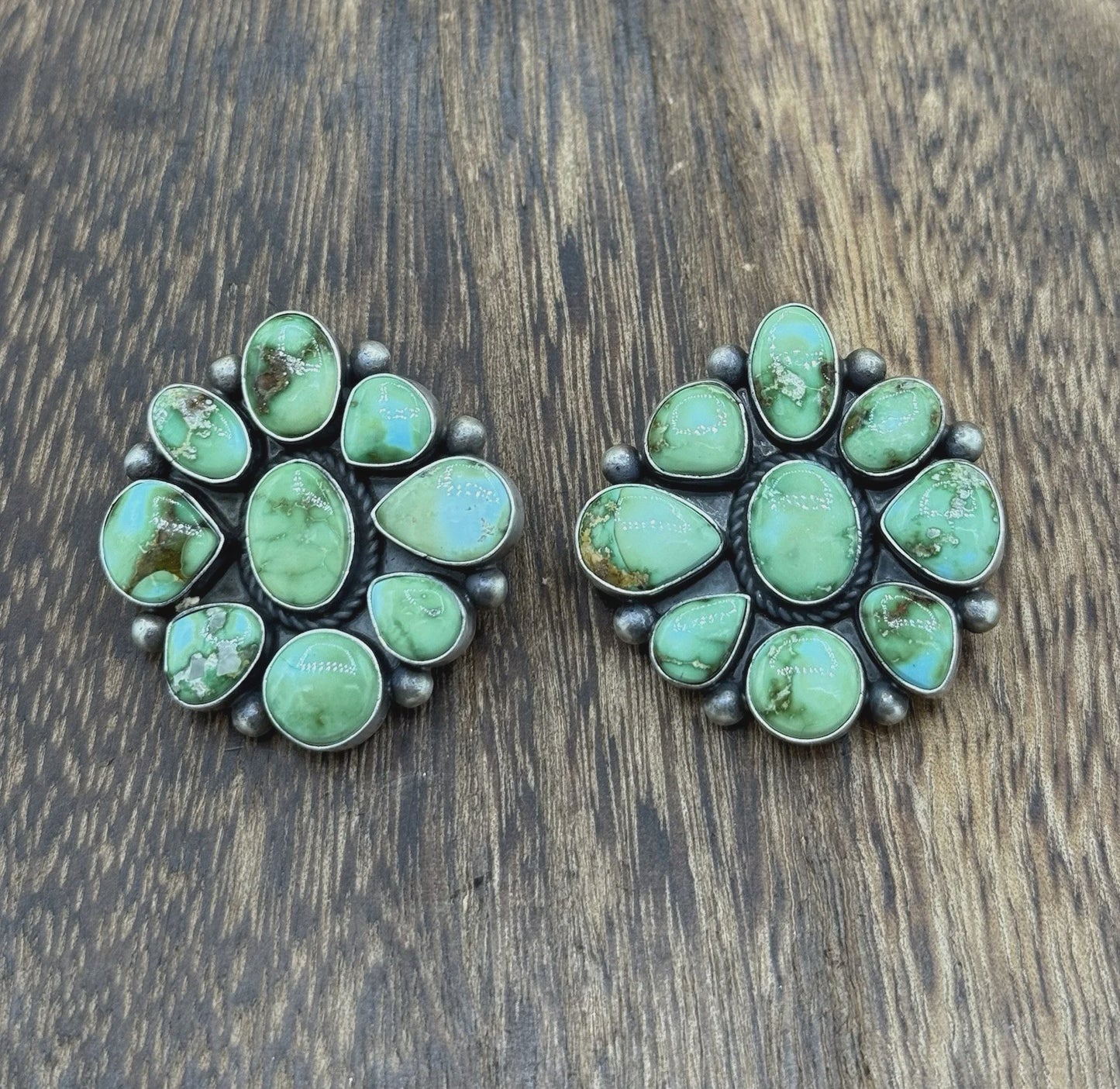 Navajo Handmade Sterling Silver Sonoran Gold Turquoise Cluster Earrings