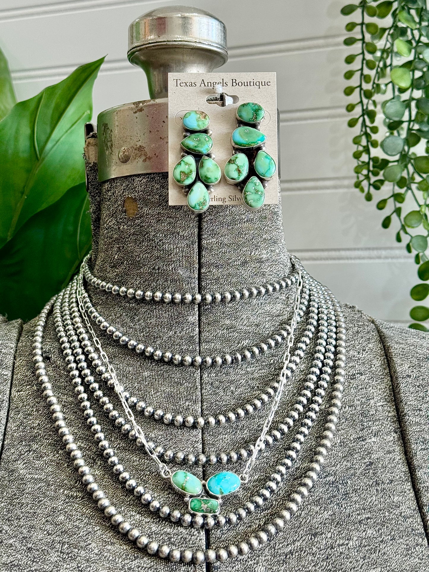Navajo Handmade Sterling Silver Sonoran Gold Turquoise Cluster Post Earrings