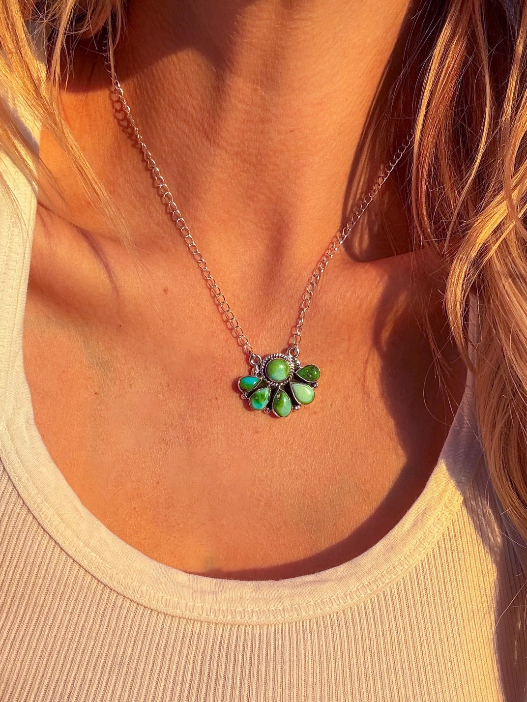 Sterling Silver & Genuine Turquoise Necklace