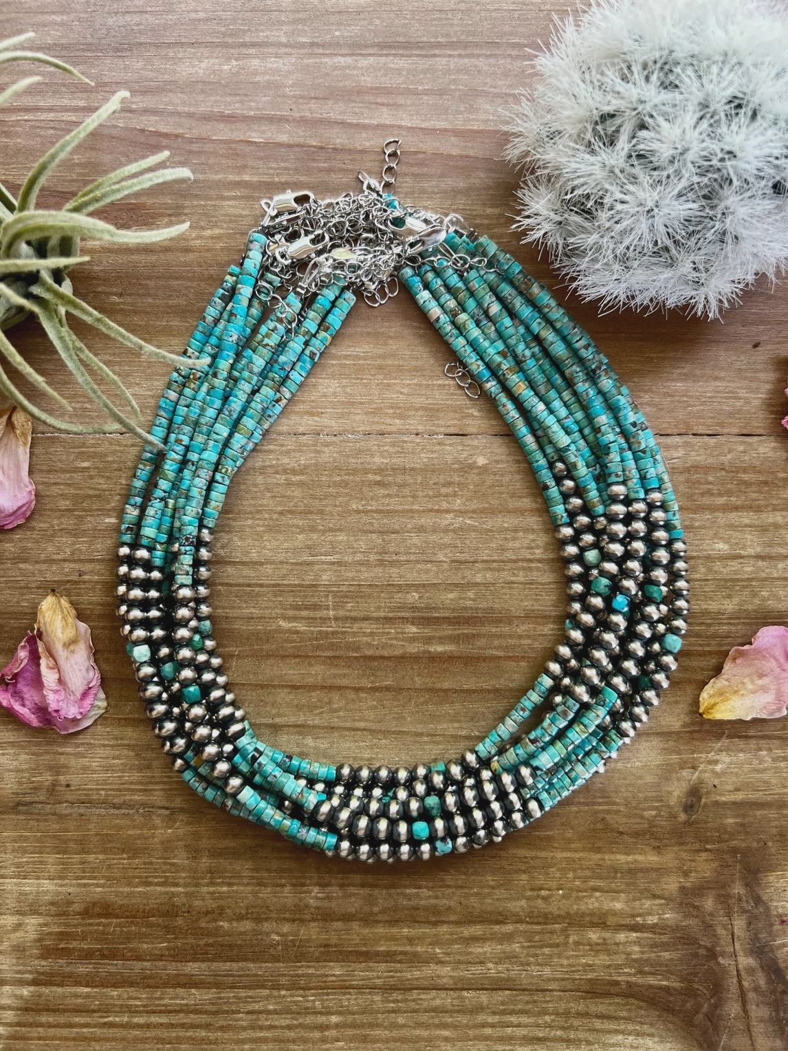 Sterling Silver Navajo Pearls & Kingman Turquoise Necklace