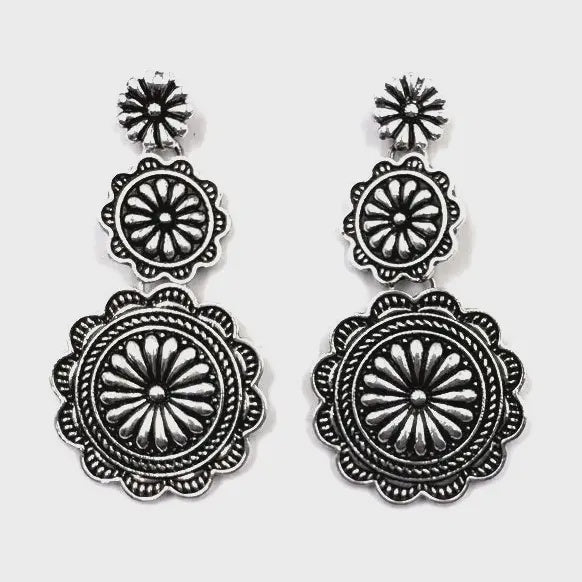 RESTOCK Silver Concho Dangle Earrings