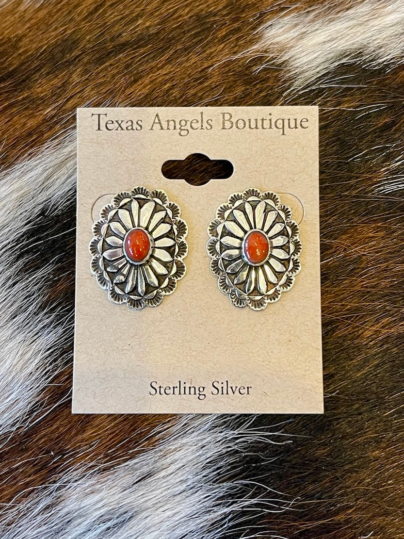 Sterling Silver & Genuine Coral Studs