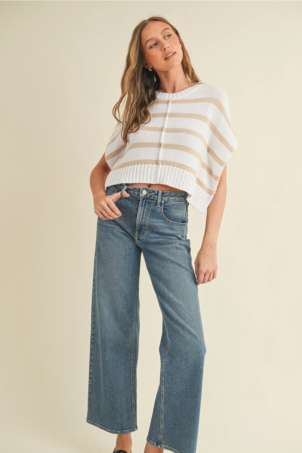 Come Closer Ivory Striped Cropped Knit Top