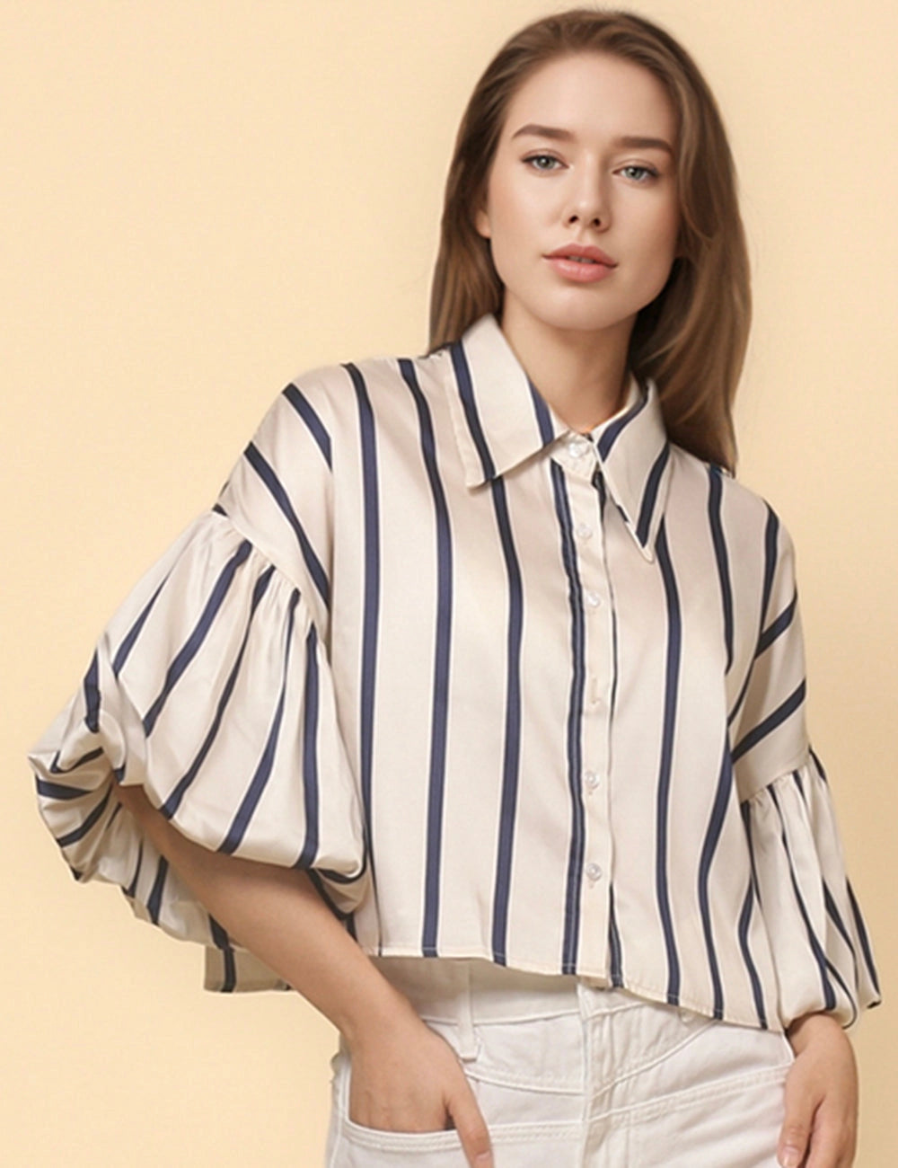 A Sweet Surprise Navy Striped Satin Blouse