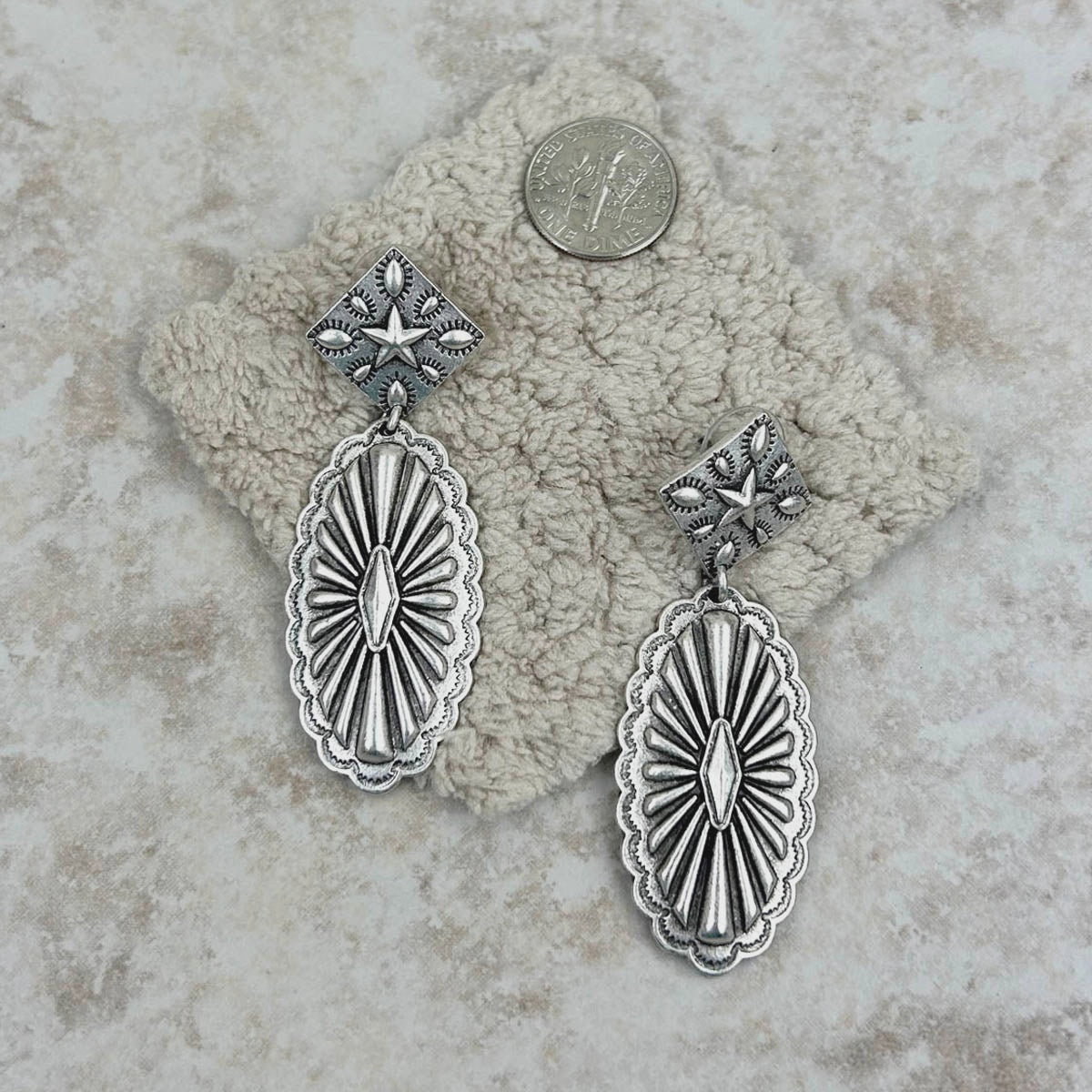 Silver Dangle Concho Earrings