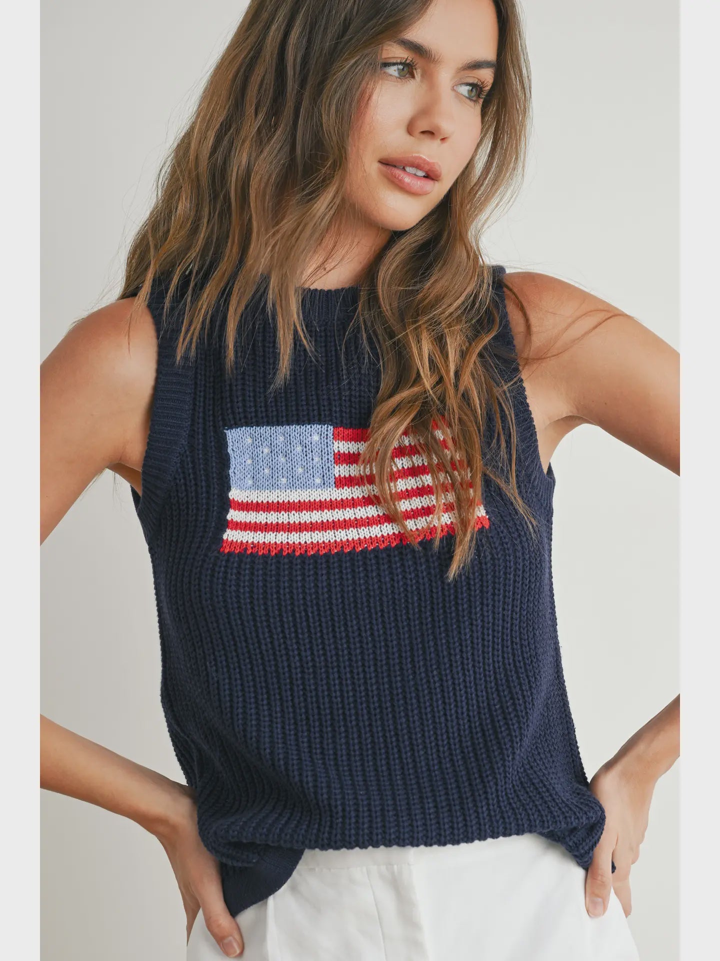 40% Off - Justice For All Navy American Flag Knit Top