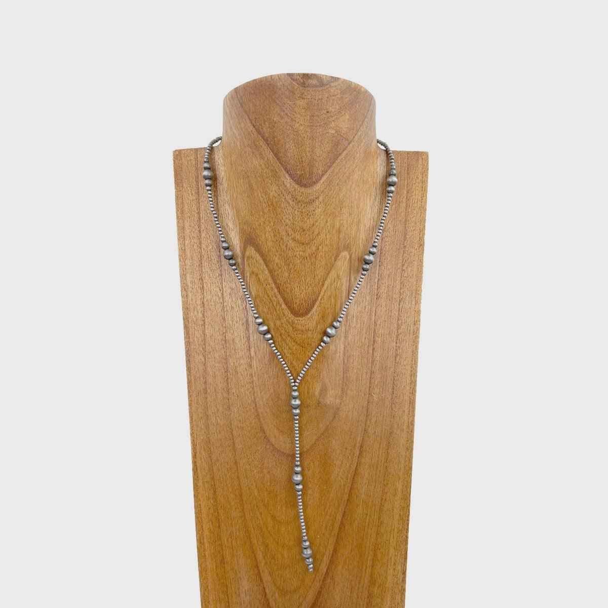 Silver Beaded Lariat Necklace
