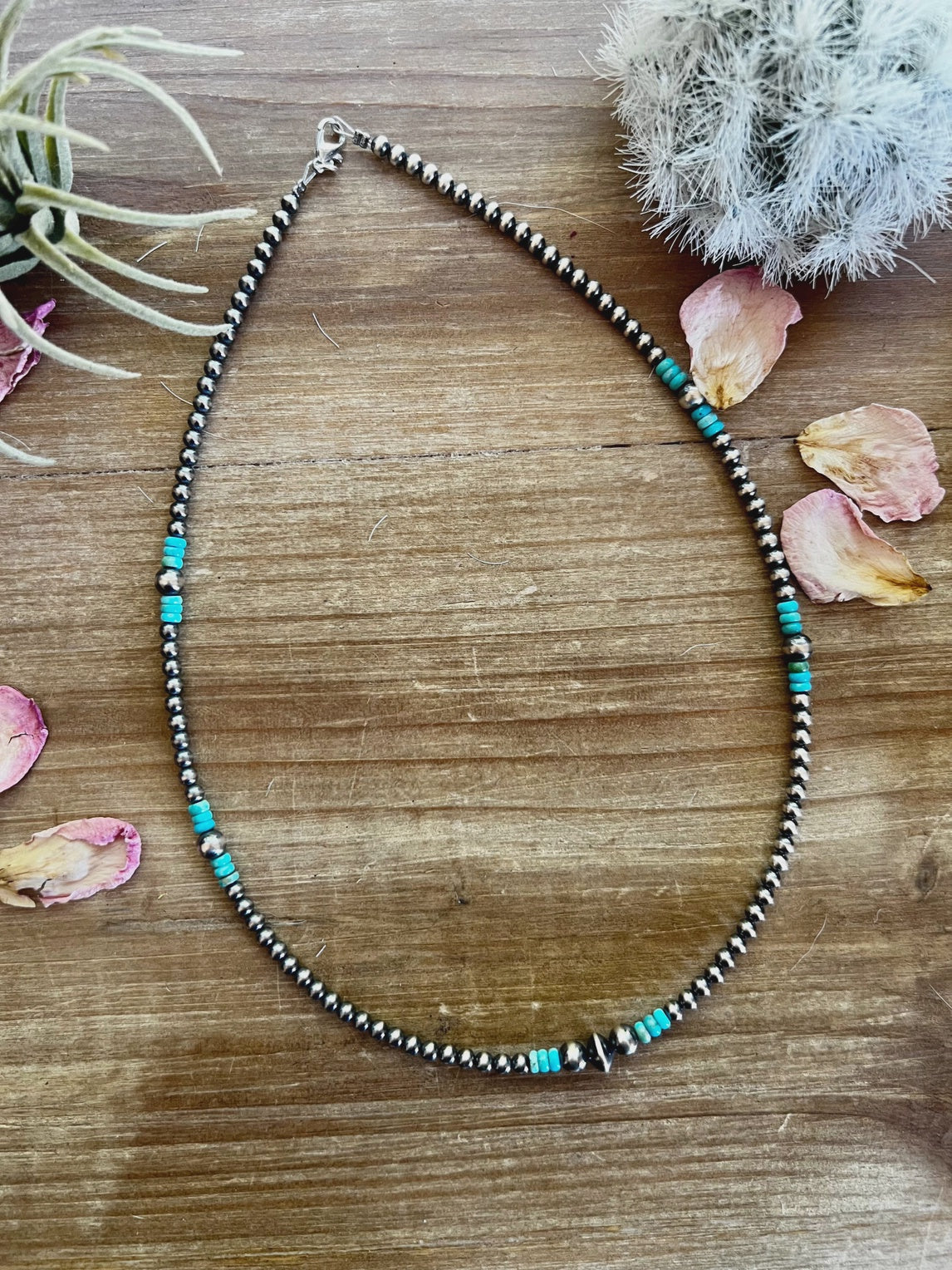Sterling Silver Navajo Pearls & Kingman Turquoise Necklace