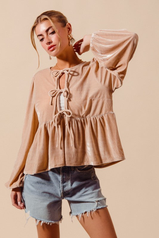 50% Off - Timing Is Everything Taupe Velvet Blouse