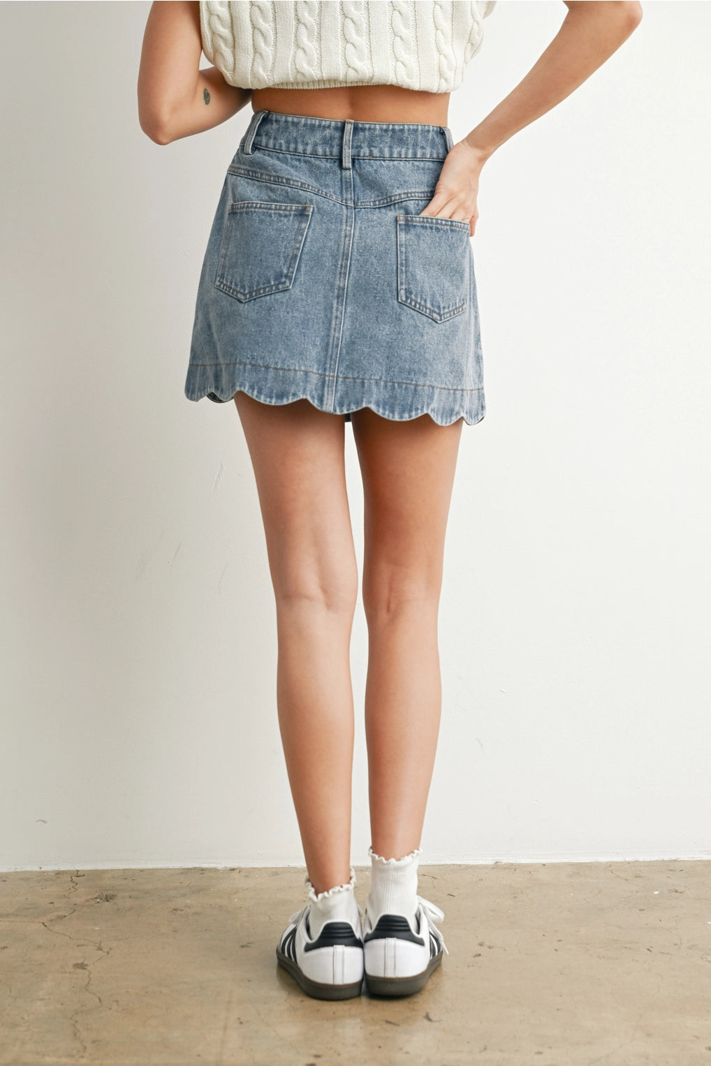 Let's Go Downtown Denim Scalloped Skirt
