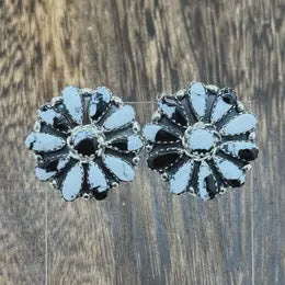 Native Navajo Handmade Sterling Silver White Buffalo Cluster Stud Earrings