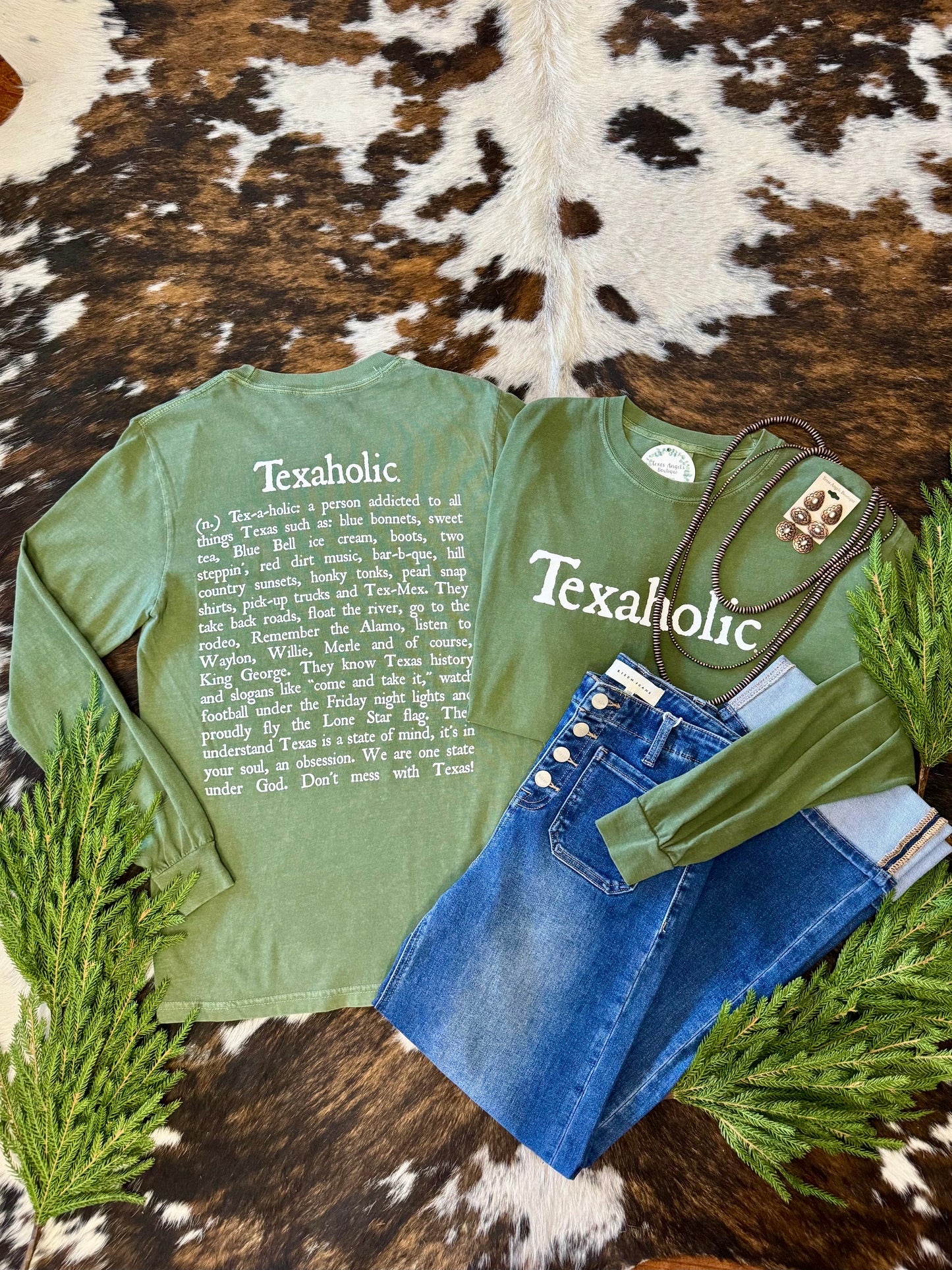 Olive Texaholic Long Sleeve Graphic Tee