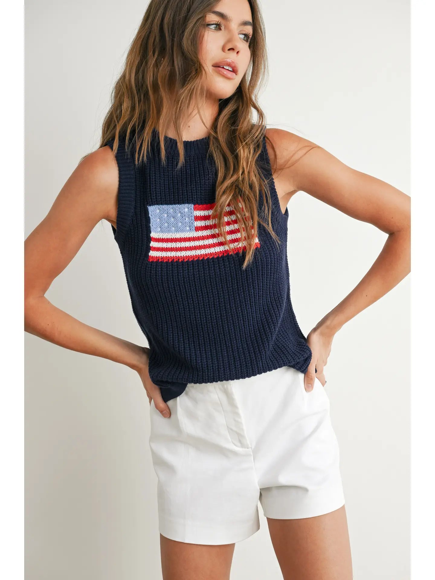40% Off - Justice For All Navy American Flag Knit Top