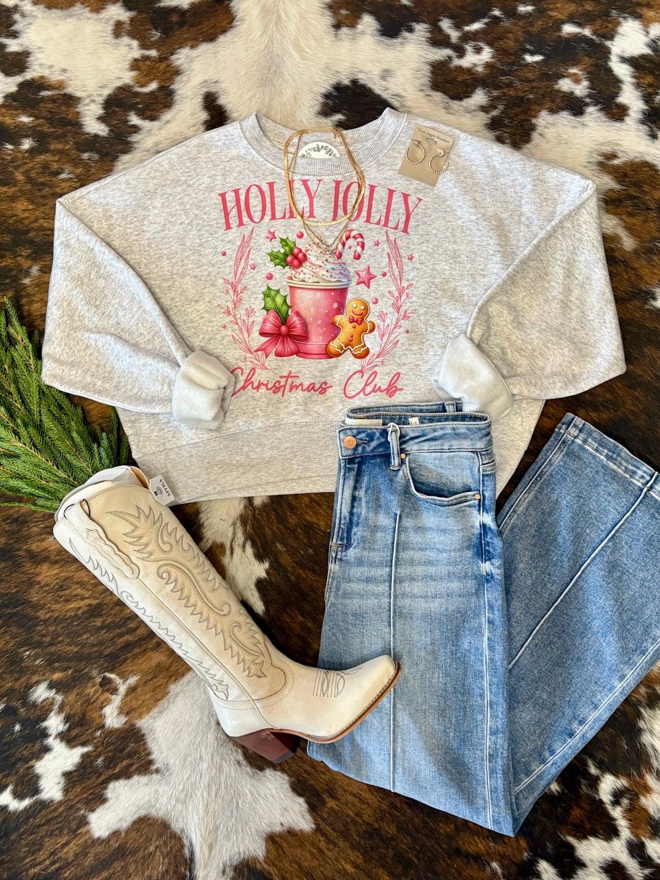 50% Off - Holly Jolly Christmas Club Grey Cropped Sweatshirt