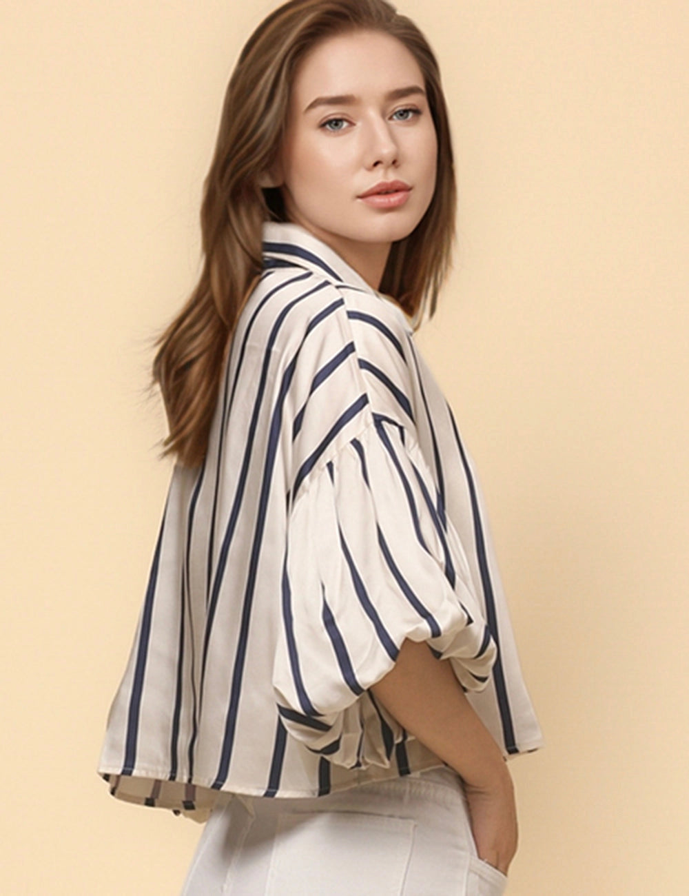 A Sweet Surprise Navy Striped Satin Blouse
