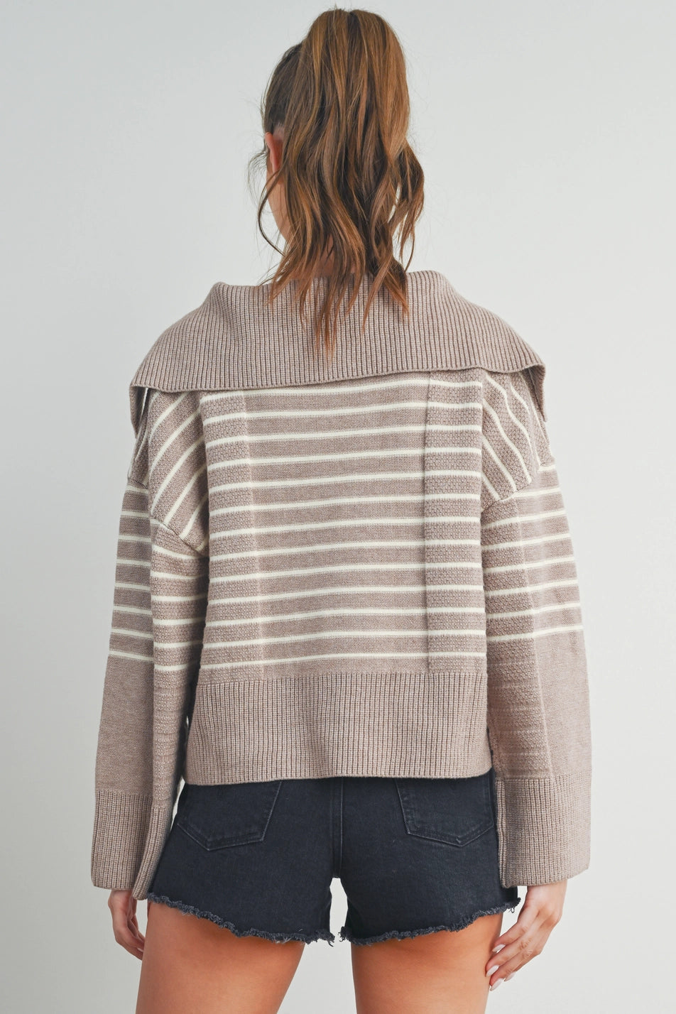 Life’s Too Short Taupe Striped Collared Sweater