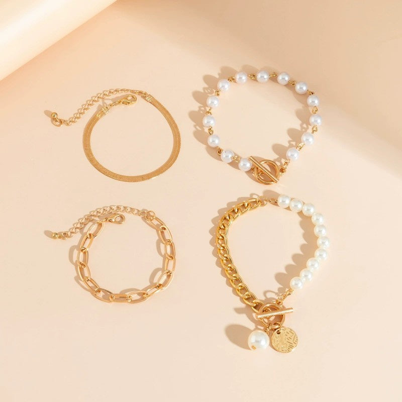 Gold Pearl Bracelet Set