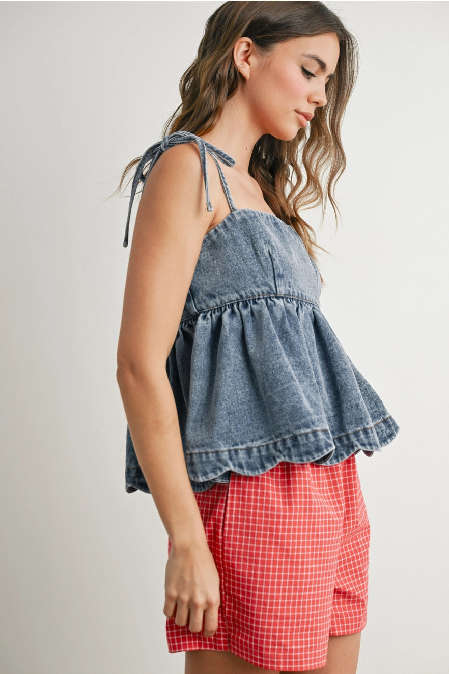 On Shore Time Scalloped Denim Top