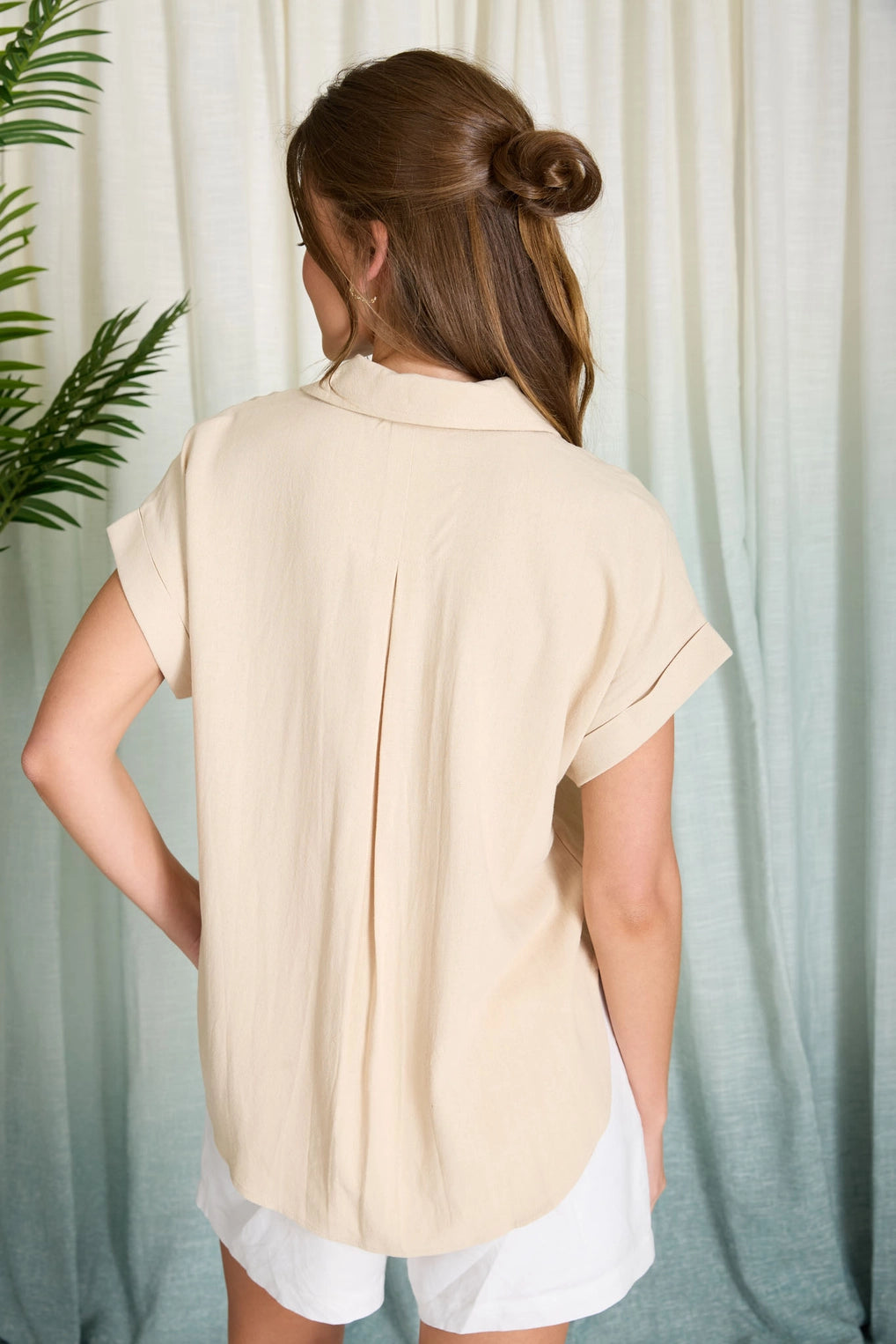 When The Leafs Start Turning Khaki Collared V-Neck Top
