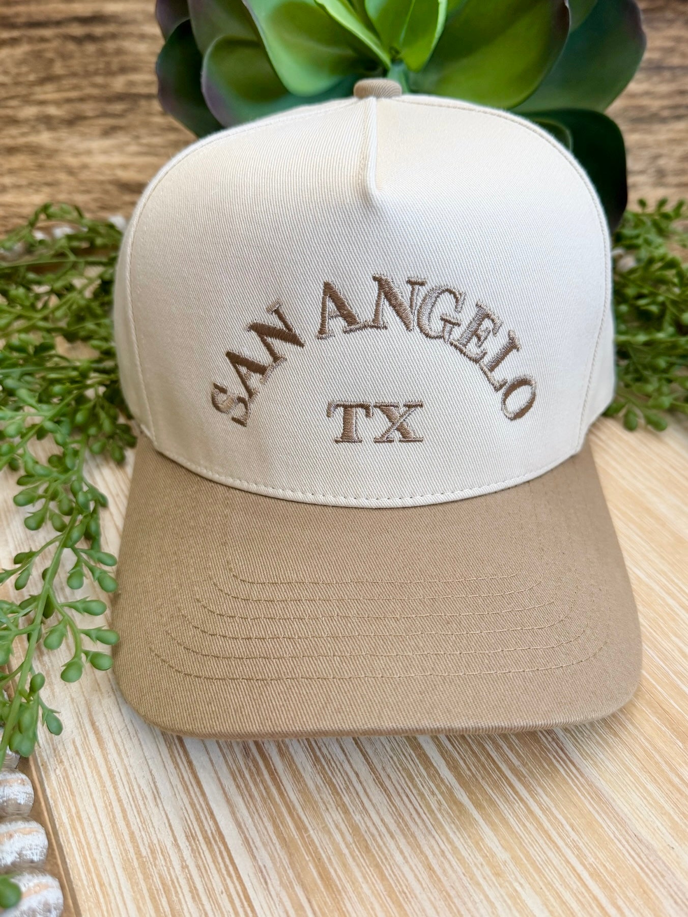 San Angelo TX Beige Embroidered Trucker Hat