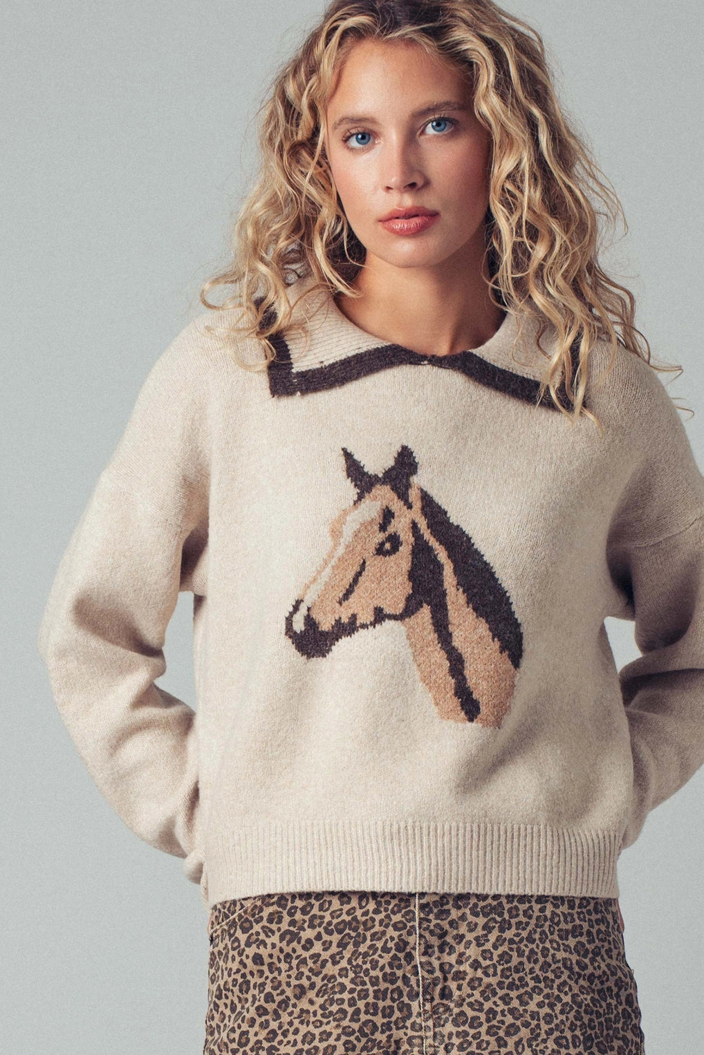 RESTOCK I Like It Here Ivory Horse Sweater