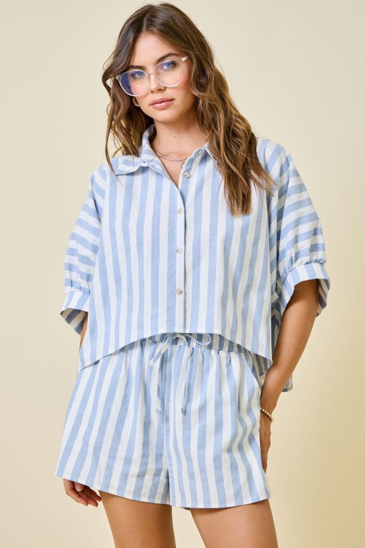 Seagulls & Sunsets Blue Striped Blouse
