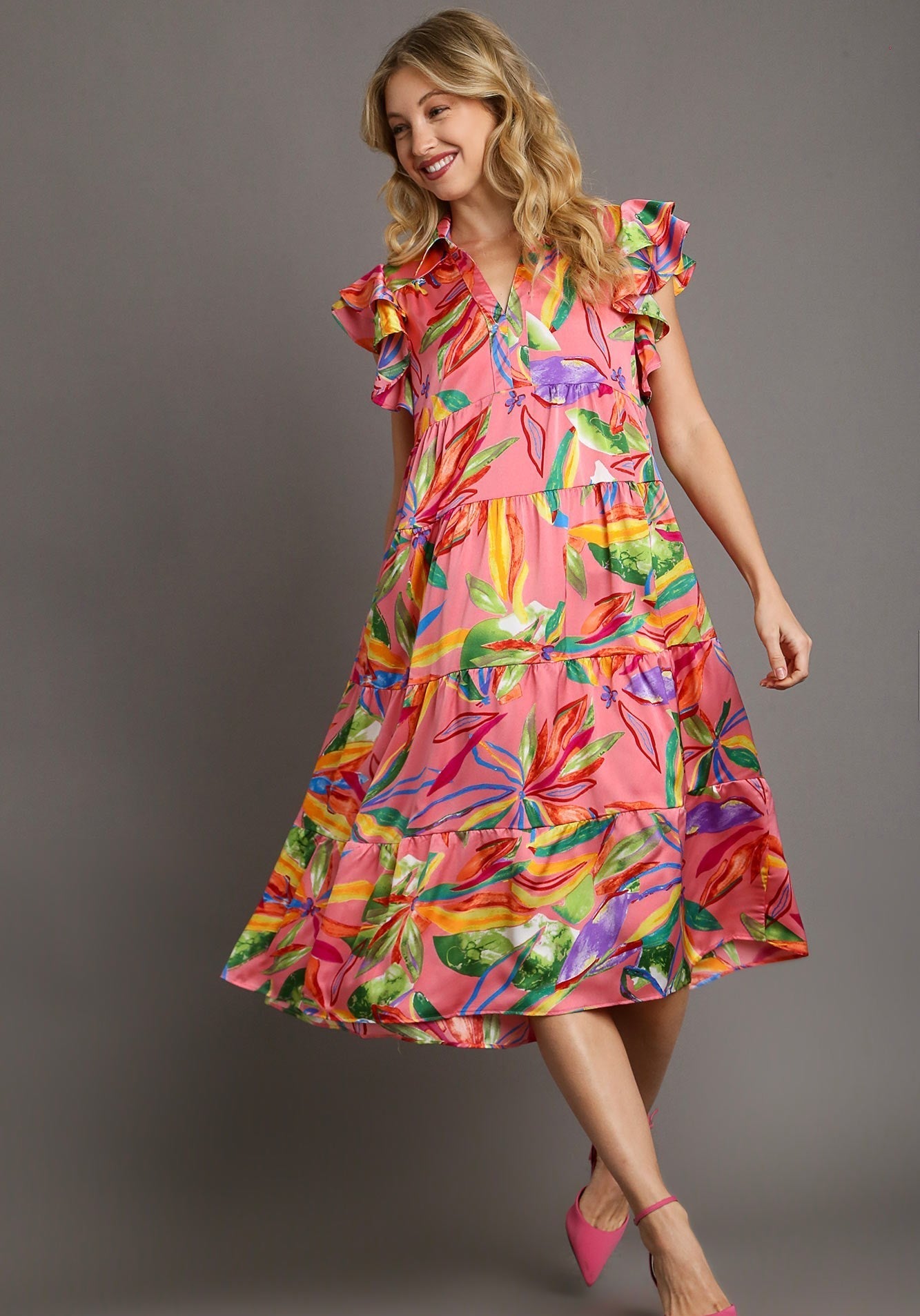 Tropic Like It's Hot Pink Tropical Print Mid Maxi