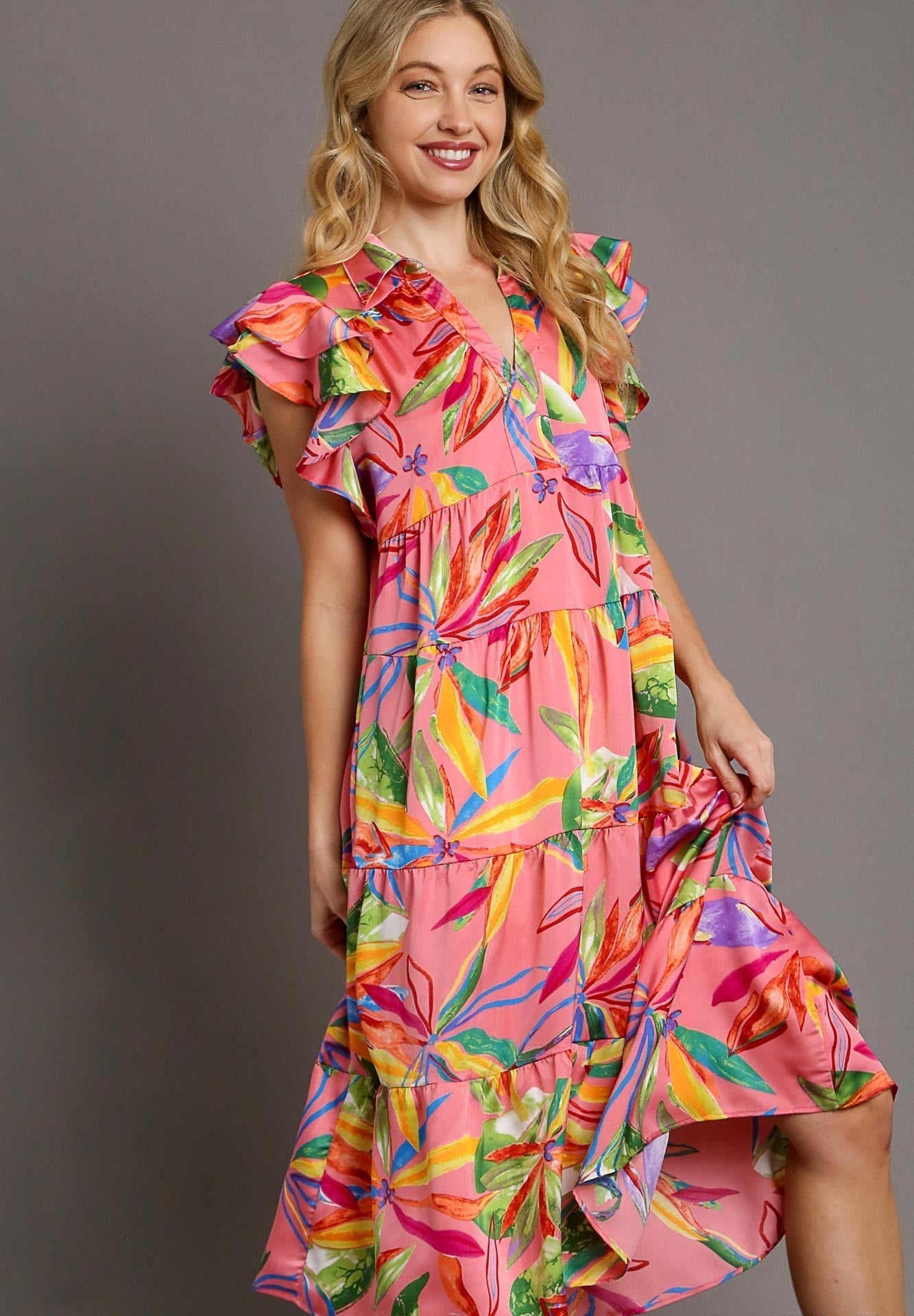 Tropic Like It's Hot Pink Tropical Print Mid Maxi