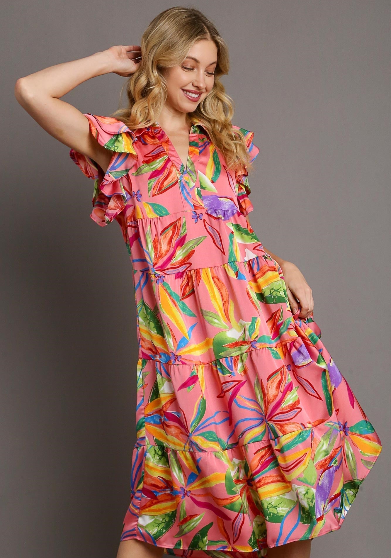 Tropic Like It's Hot Pink Tropical Print Mid Maxi