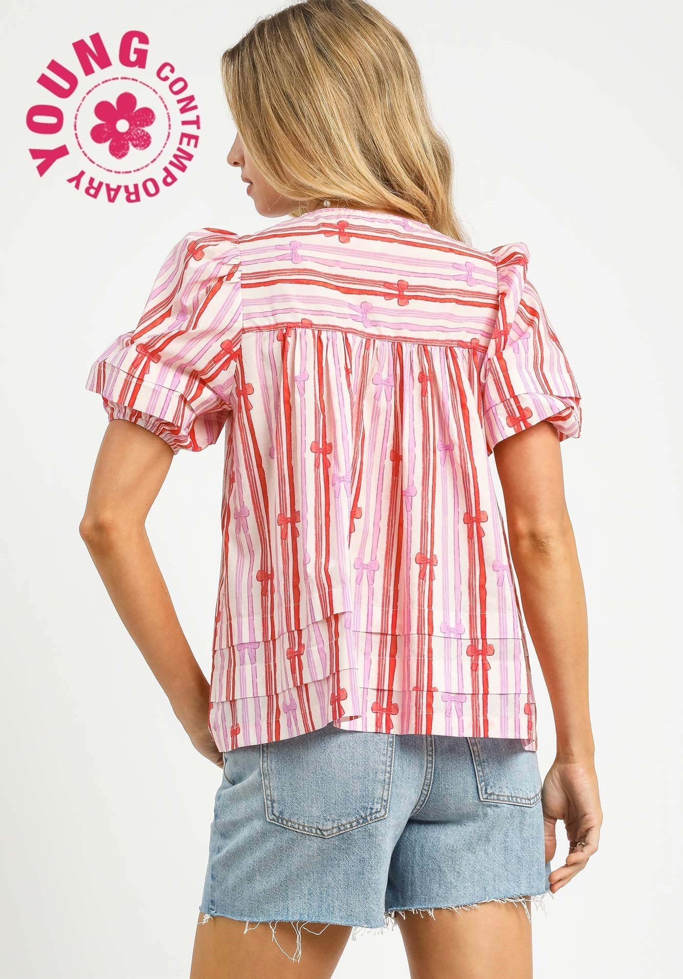 Red, White & Bows Striped Top
