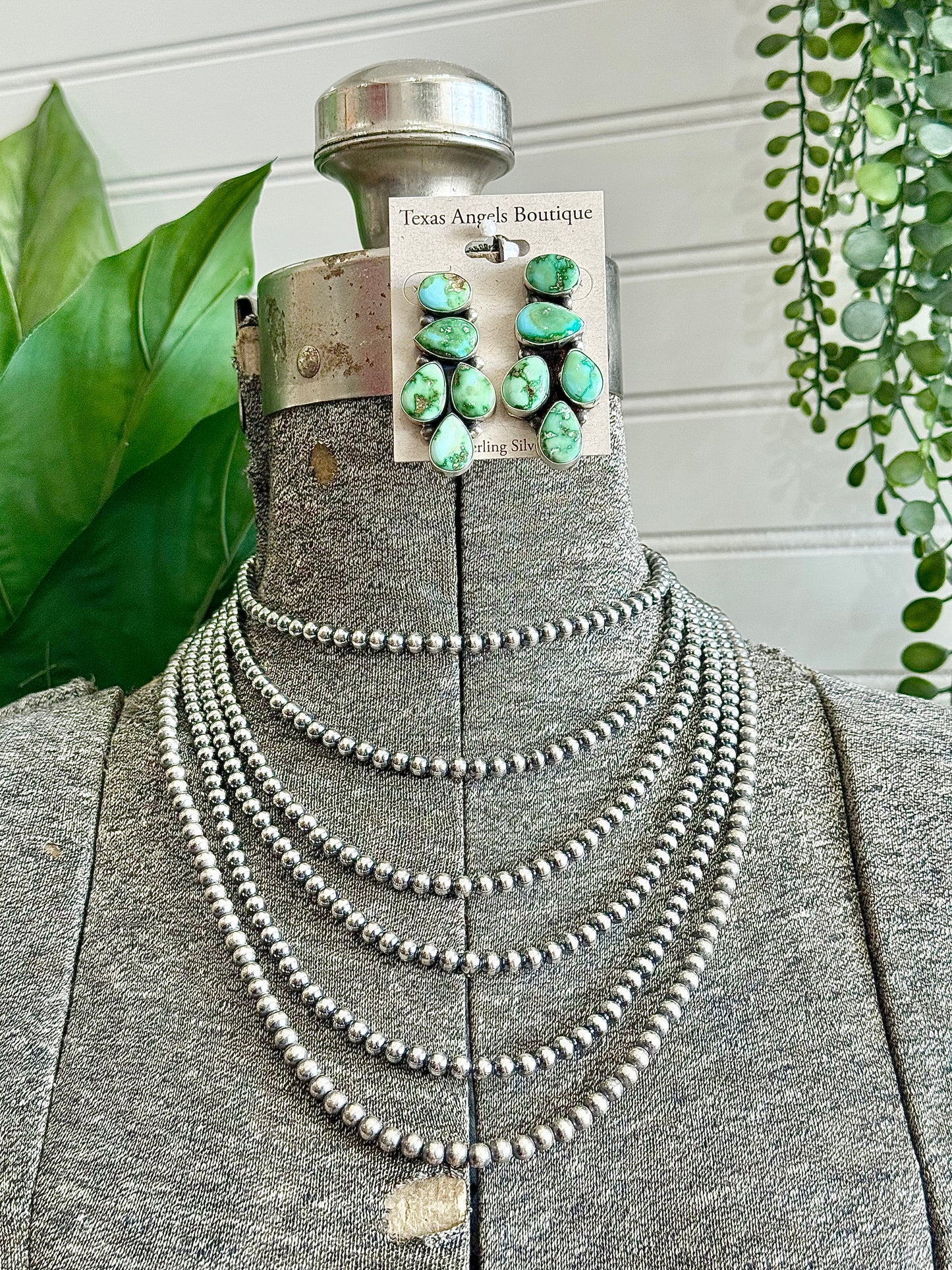Navajo Handmade Sterling Silver Sonoran Gold Turquoise Cluster Post Earrings