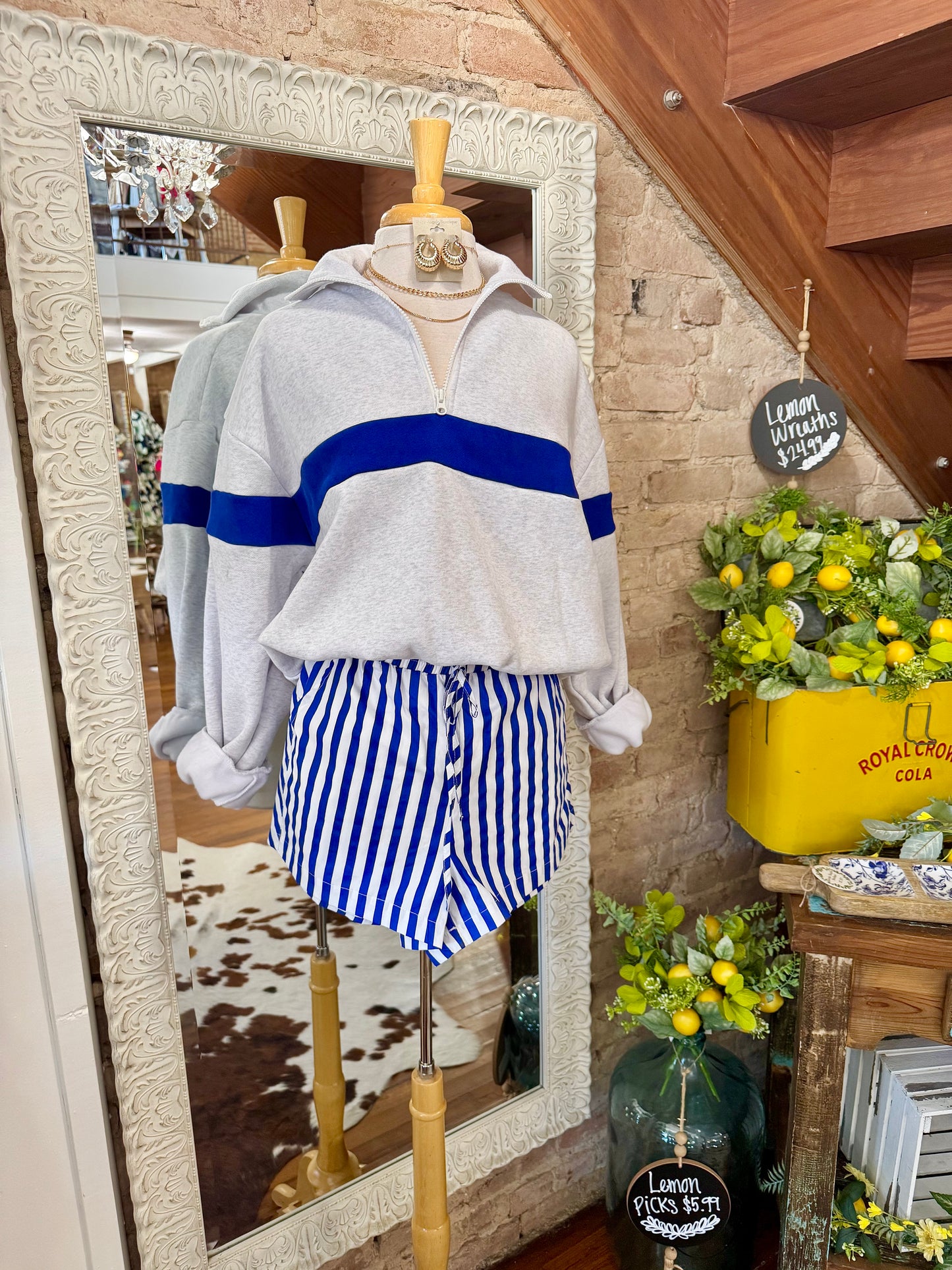 Sure Of It Blue Striped Shorts