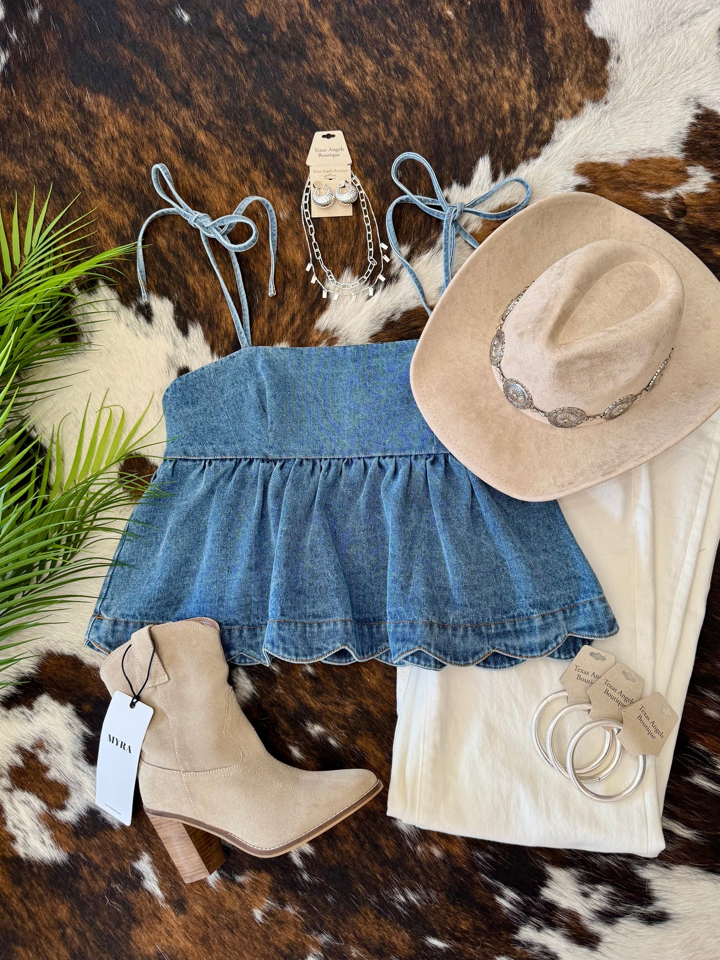 On Shore Time Scalloped Denim Top