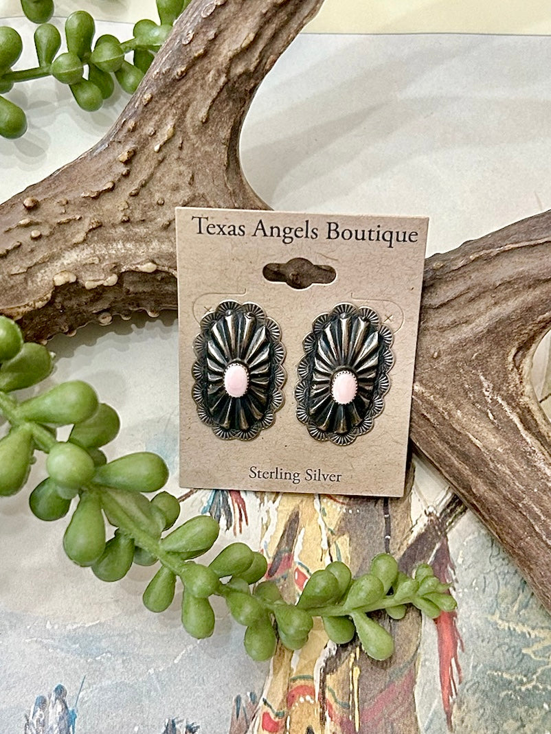 Sterling Silver Pink Conch Concho Studs