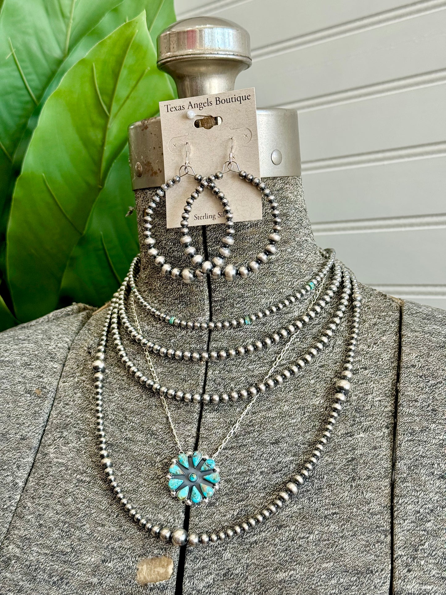 Sterling Silver Navajo Pearls & Kingman Turquoise Necklace