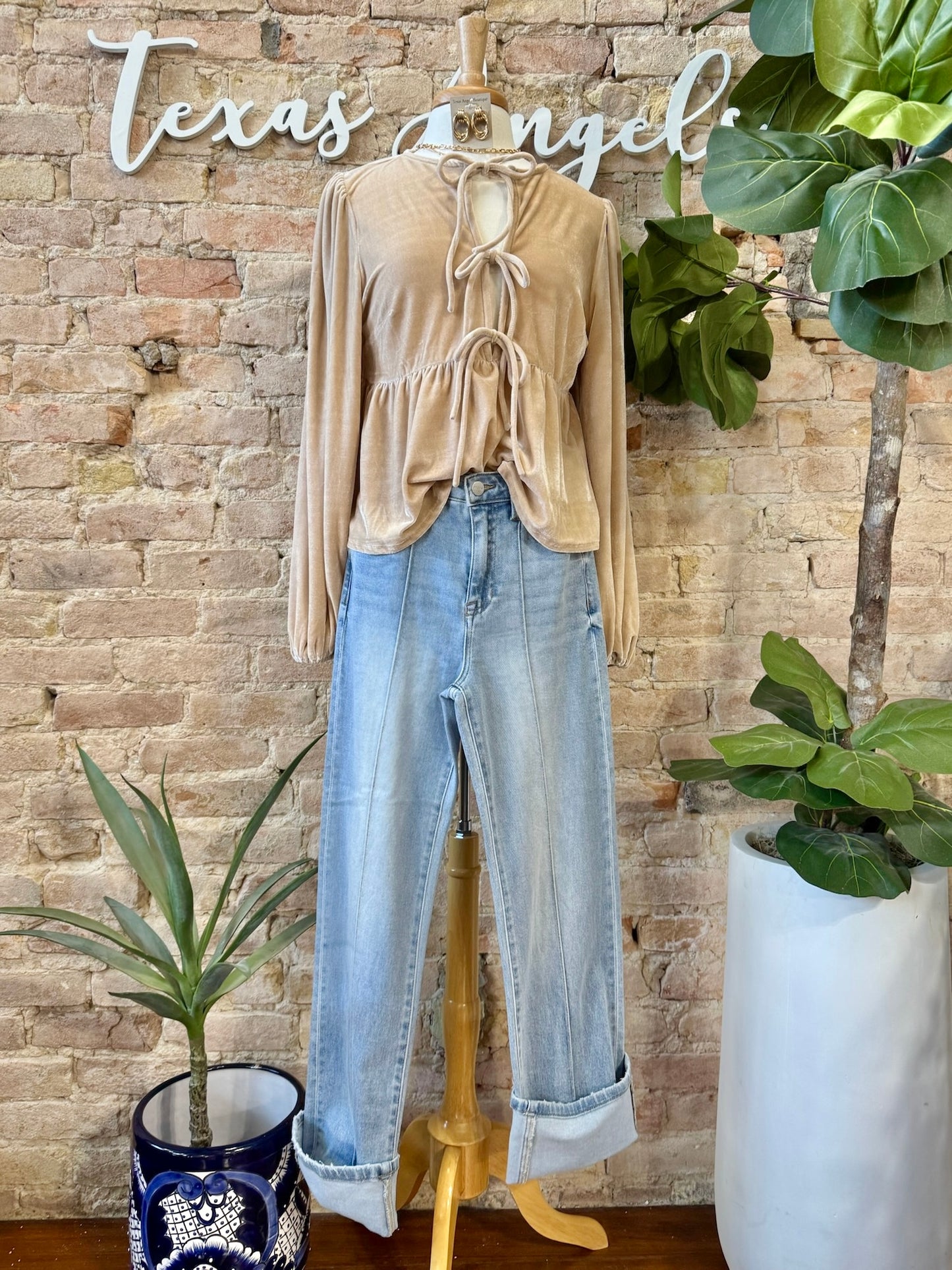 40% Off - Timing Is Everything Taupe Velvet Blouse