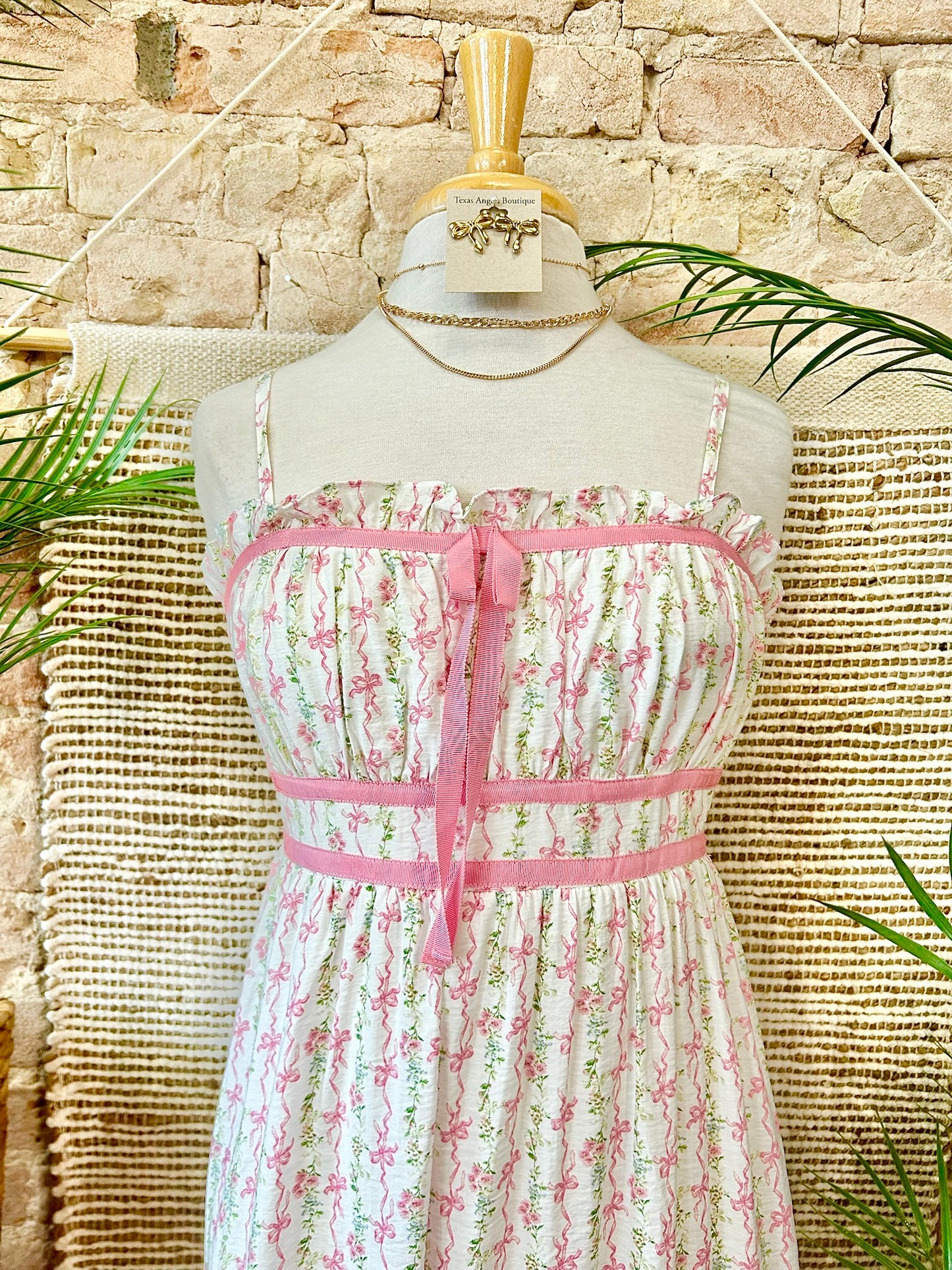 Bows & Pearls Pink Bow Maxi Dress