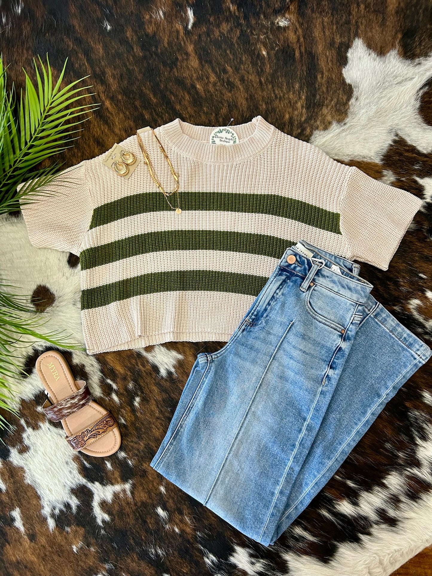 School Girlie Olive Striped Knit Top