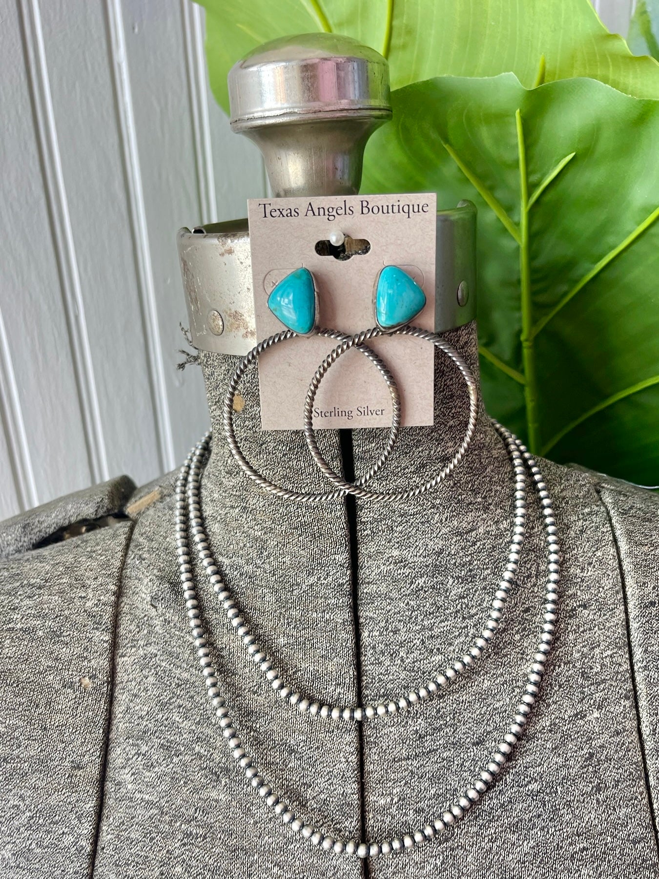 Sterling Silver & Genuine Turquoise Hoop Earrings