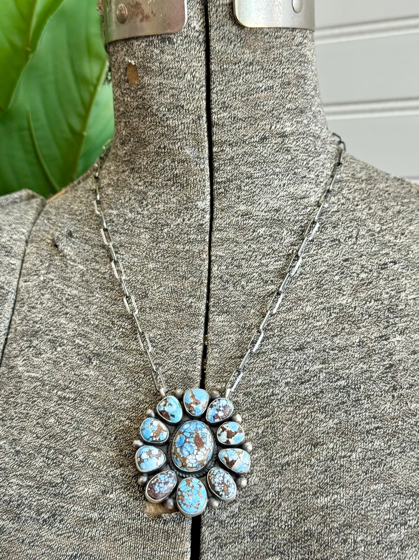 Navajo Handmade Sterling Silver Golden Hills Turquoise Cluster Necklace