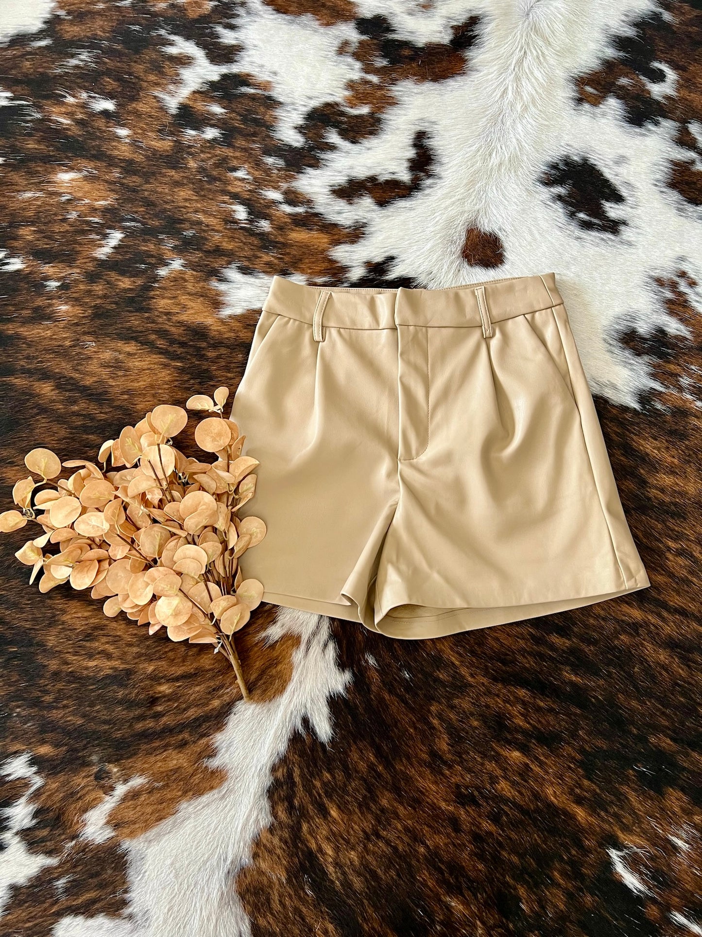 50% Off - Prove Me Wrong Khaki Pleather Shorts