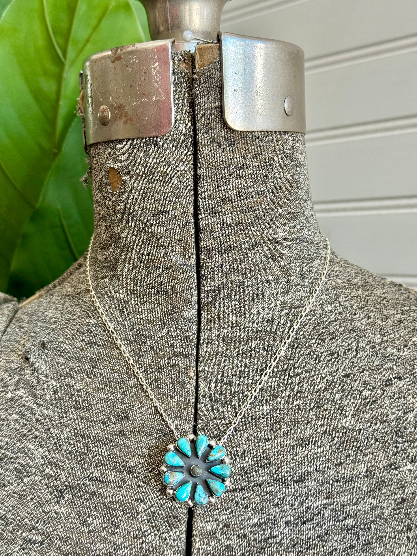Sterling Silver Kingman Turquoise Cluster Pendant Necklace