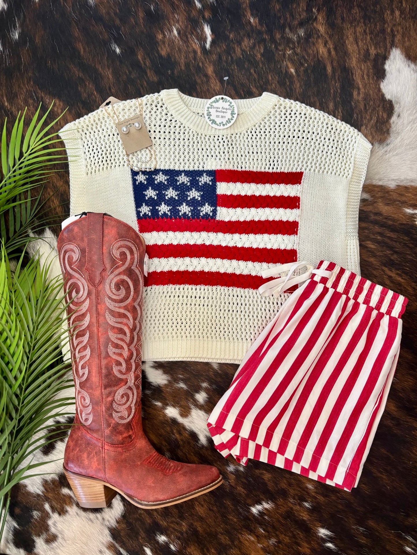 All American Girl USA Flag Ivory Knit Top