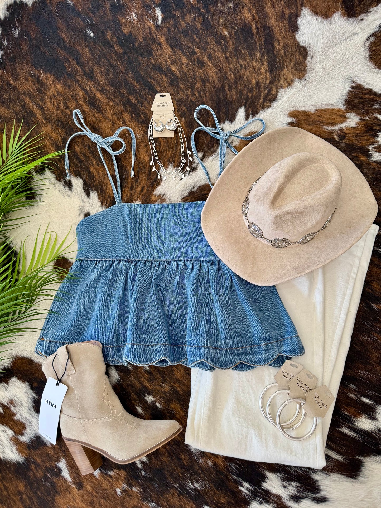 On Shore Time Scalloped Denim Top