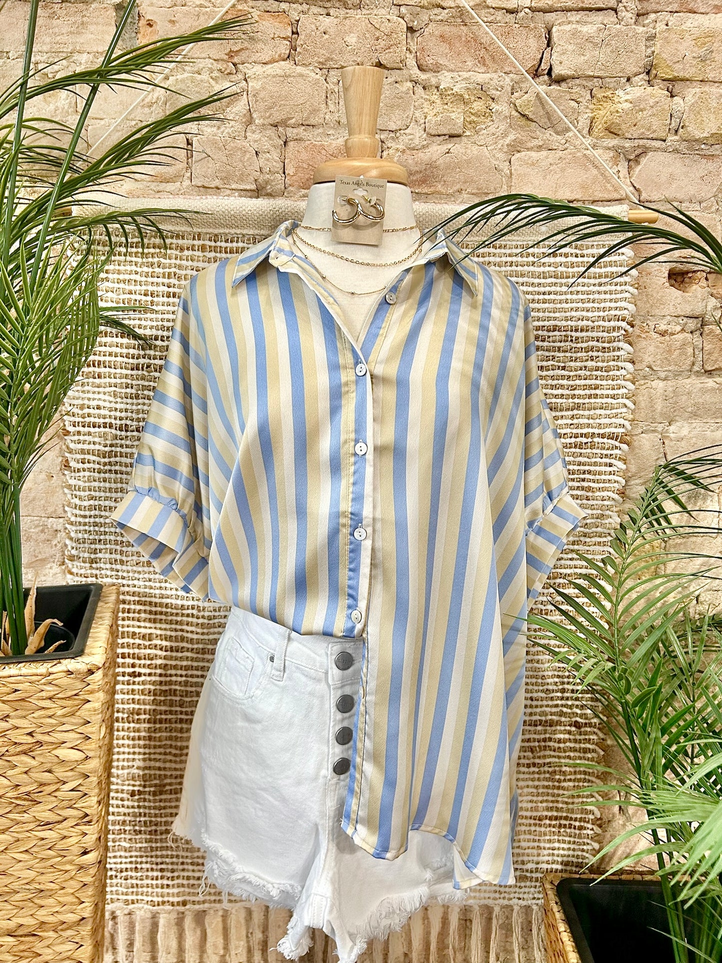 50% Off - Sunglasses & Sandals Striped Satin Blouse