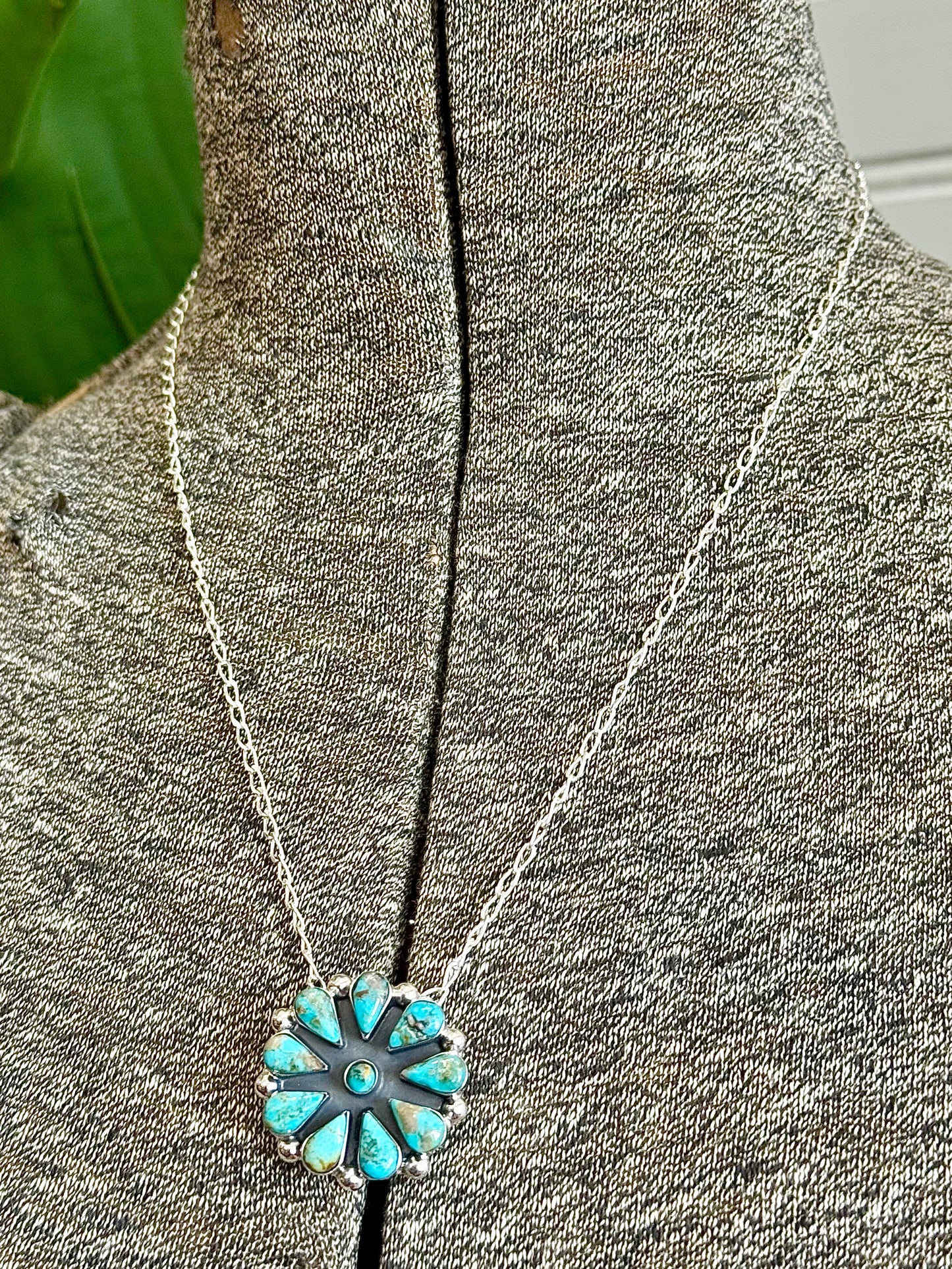 Sterling Silver Kingman Turquoise Cluster Pendant Necklace