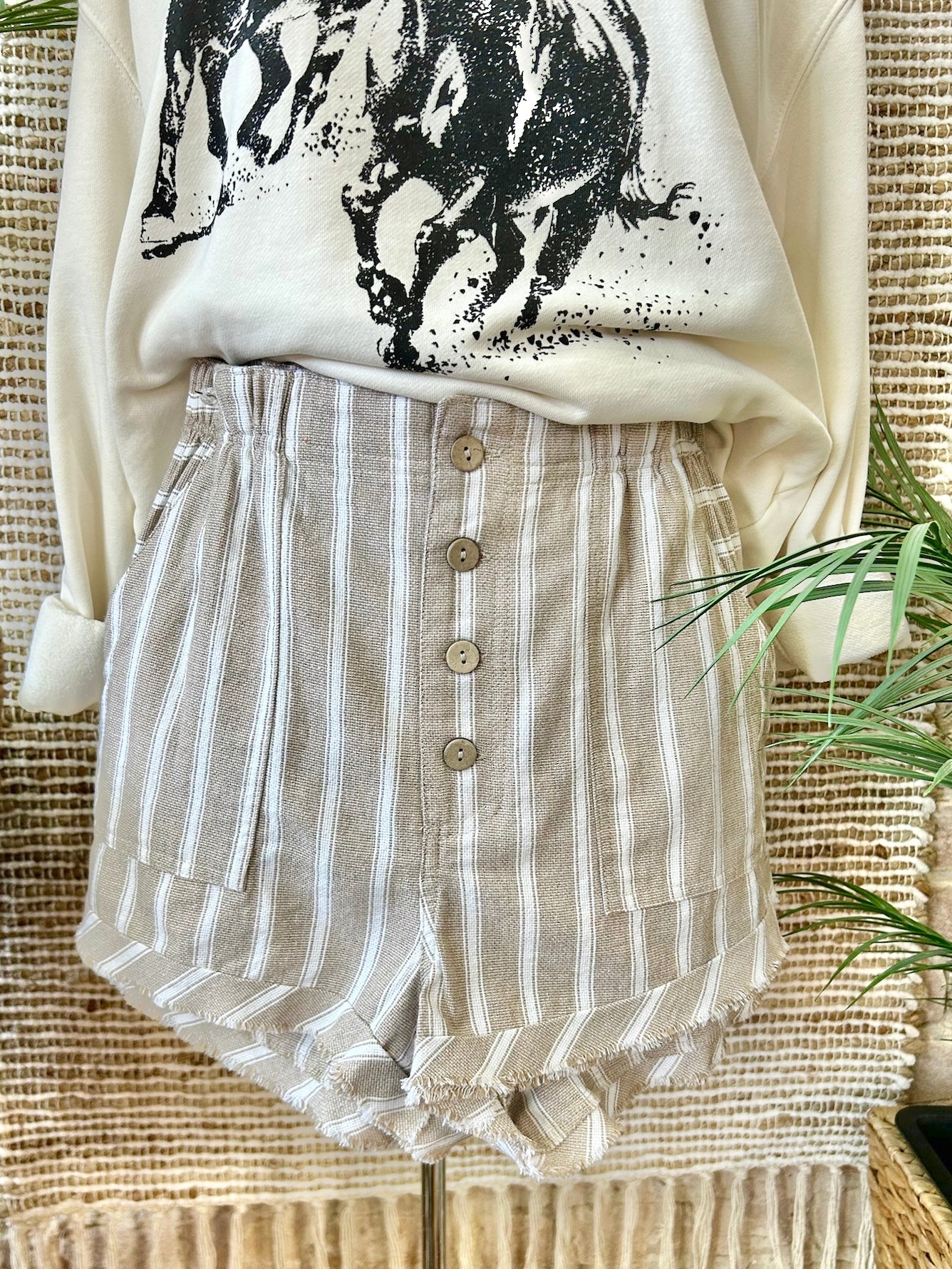 Don't Be Salty Taupe Striped Shorts