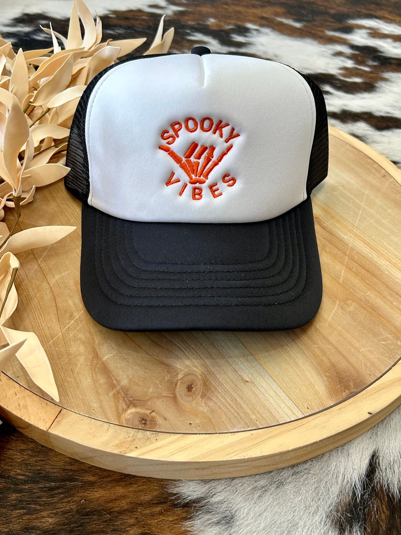Spooky Vibes Black Embroidered Trucker Hat